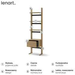 Regał z szufladą 1s Lenart OLLIE OL-02 dąb olejowany+ czarny