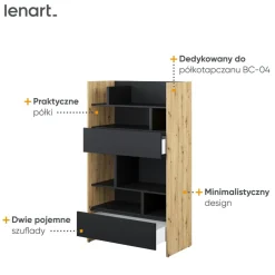 REGAŁ Z SZUFLADAMI BC-27 DO PÓŁKOTAPCZANU CZARNY / DĄB ARTISAN 92x158 BED CONCEPT Lenart