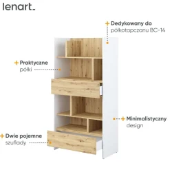 REGAŁ Z SZUFLADAMI BC-28 DO PÓŁKOTAPCZANU DĄB ARTISAN / BIAŁY 92x178 BED CONCEPT Lenart