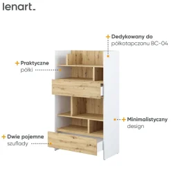 REGAŁ Z SZUFLADAMI BC-27 DO PÓŁKOTAPCZANU DĄB ARTISAN / BIAŁY 92x158 BED CONCEPT Lenart