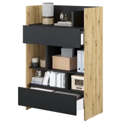 REGAŁ Z SZUFLADAMI BC-26 DO PÓŁKOTAPCZANU CZARNY / DĄB ARTISAN 92x138 BED CONCEPT Lenart