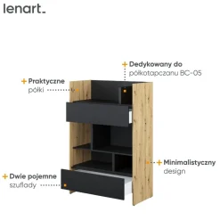 REGAŁ Z SZUFLADAMI BC-26 DO PÓŁKOTAPCZANU CZARNY / DĄB ARTISAN 92x138 BED CONCEPT Lenart