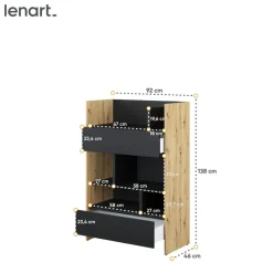 REGAŁ Z SZUFLADAMI BC-26 DO PÓŁKOTAPCZANU CZARNY / DĄB ARTISAN 92x138 BED CONCEPT Lenart