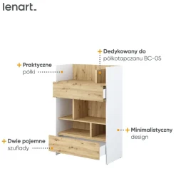REGAŁ Z SZUFLADAMI BC-26 DO PÓŁKOTAPCZANU DĄB ARTISAN / BIAŁY 92x138 BED CONCEPT Lenart
