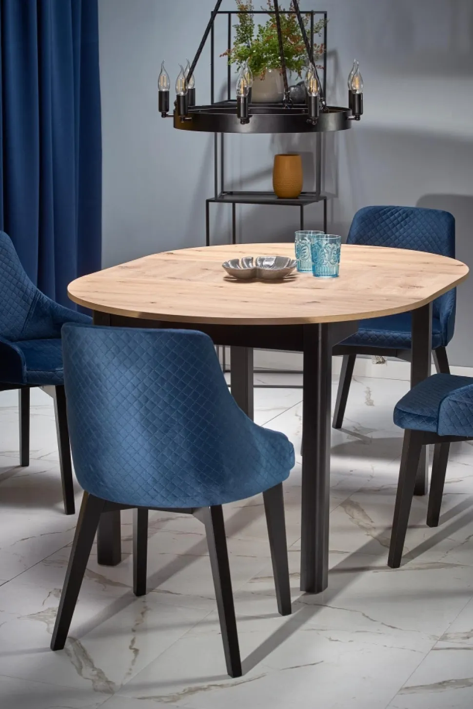 RINGO stół kolor blat dąb artisan, nogi - czarny (102-142x102x76 cm) (2p=1szt)1 sztuka