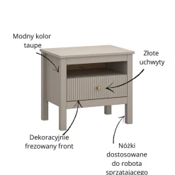 Ryflowana szafka nocna z szufladą kolor taupe KLEO KL-09