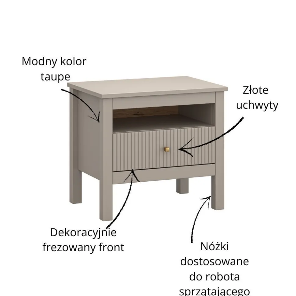 Ryflowana szafka nocna z szufladą kolor taupe KLEO KL-09