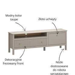 Ryflowana szafka RTV z szufladą i szafką kolor taupe KLEO KL-10