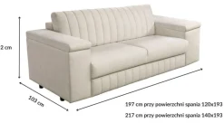 Sofa rozkładana ze stelażem włoskim i materacem Grace