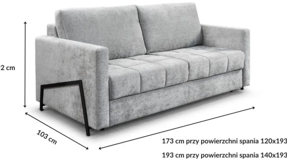 Sofa rozkładana ze stelażem włoskim i materacem Angel