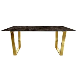 Stół Madera 180/90/75 cm w stylu glamour z brązowym marmurowym blatem o złotym stelażu