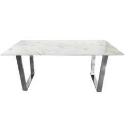 Stół Madera 160/80/75cm w stylu glamour z białym marmurowym blatem o srebrnym stelażu