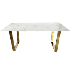 Stół Madera 180/90/75cm w stylu glamour z białym marmurowym blatem o złotym stelażu