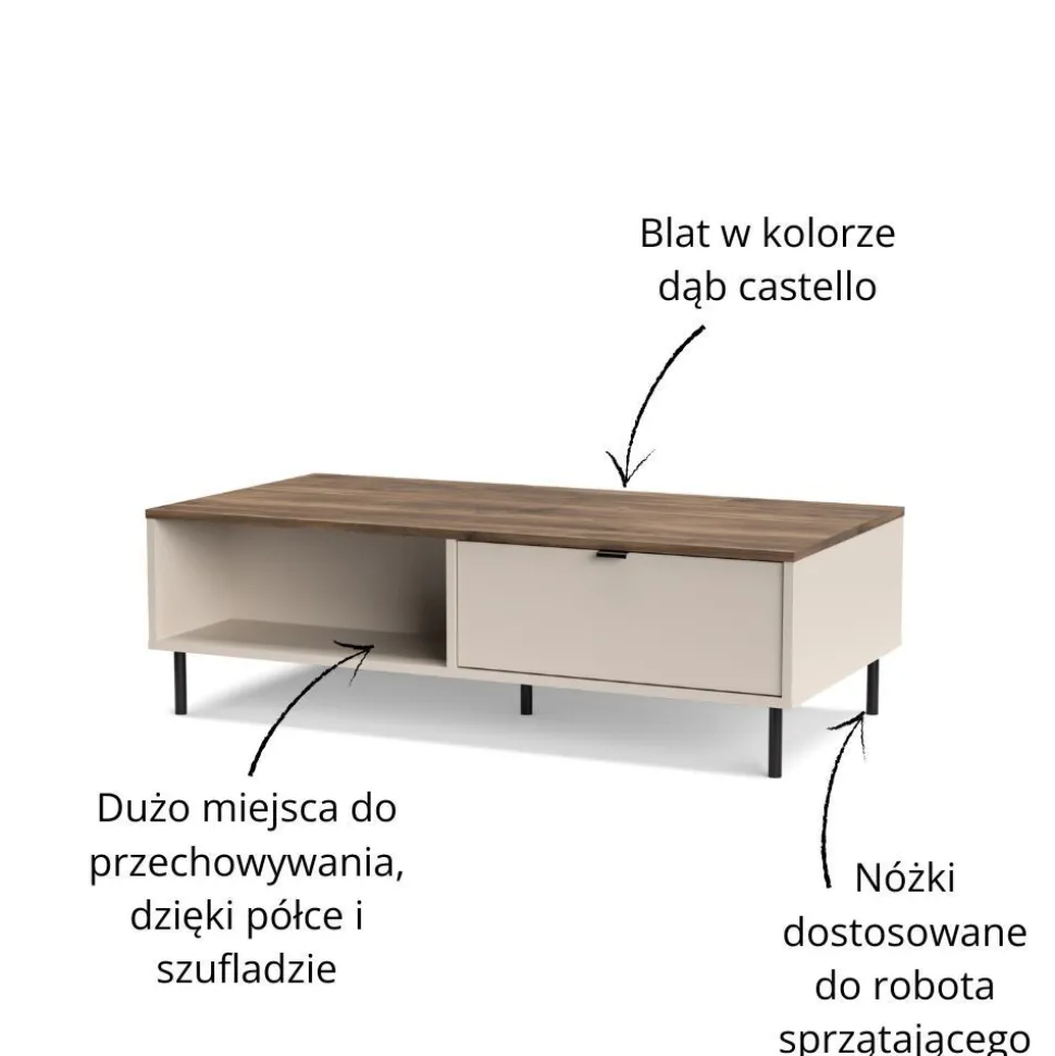 Stolik kawowy ława EVO 1s/120 cm kaszmir / dąb castello EO-04