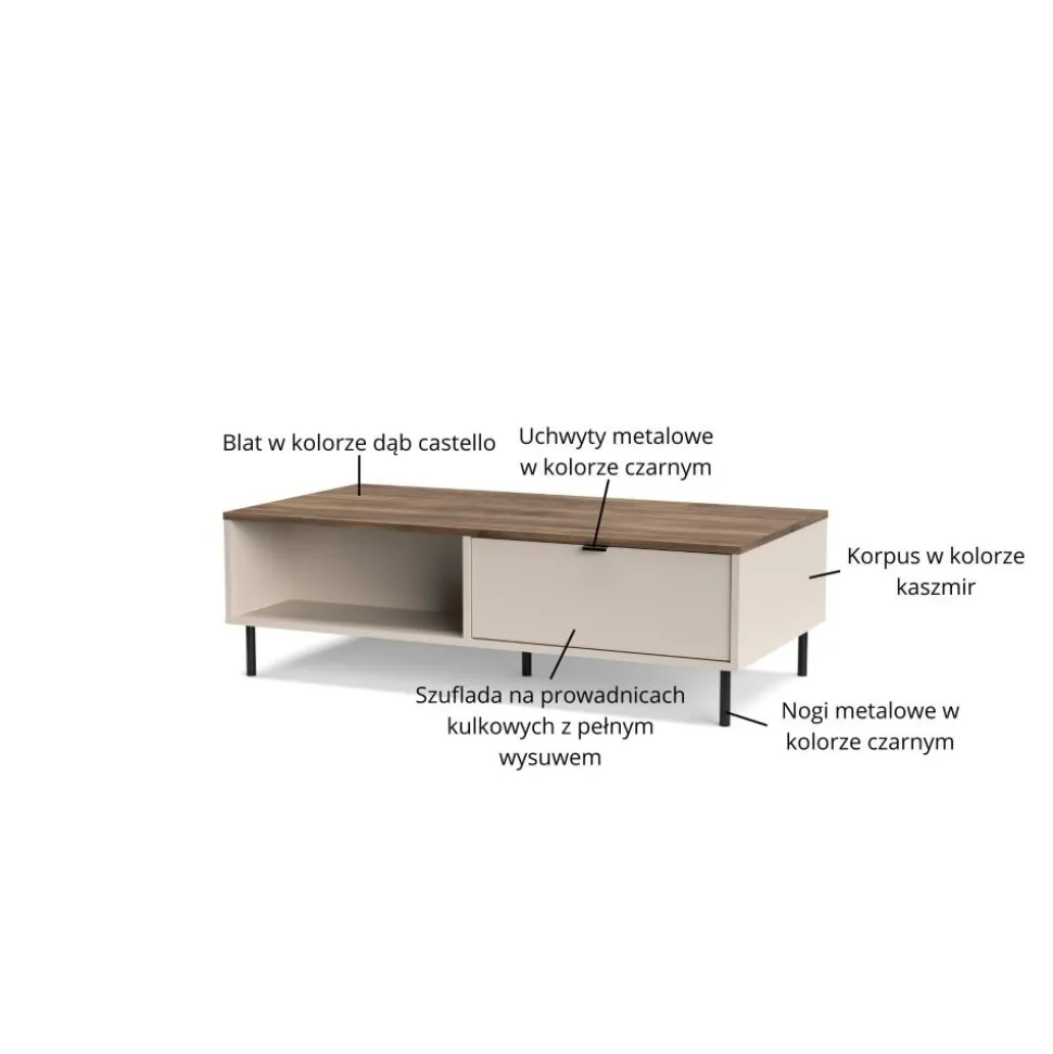 Stolik kawowy ława EVO 1s/120 cm kaszmir / dąb castello EO-04