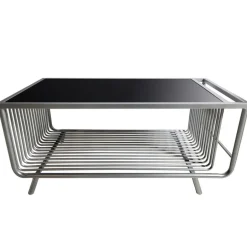 Stolik kawowy Bonda 100/50cm srebrny z czarnym hartowanym szkłem