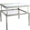 Stolik kawowy Janssen glamour 55/55/65cm srebrny z dwoma szklanymi blatami