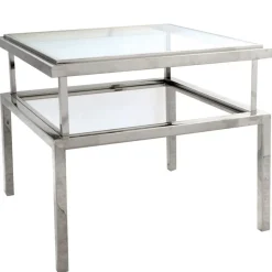 Stolik kawowy Janssen glamour 55/55/65cm srebrny z dwoma szklanymi blatami
