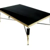 Stolik kawowy Monaco glamour szklany blat 130/70/45cm z symbolem lwa czarno-złoty