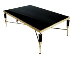 Stolik kawowy Monaco glamour szklany blat 130/70/45cm z symbolem lwa czarno-złoty