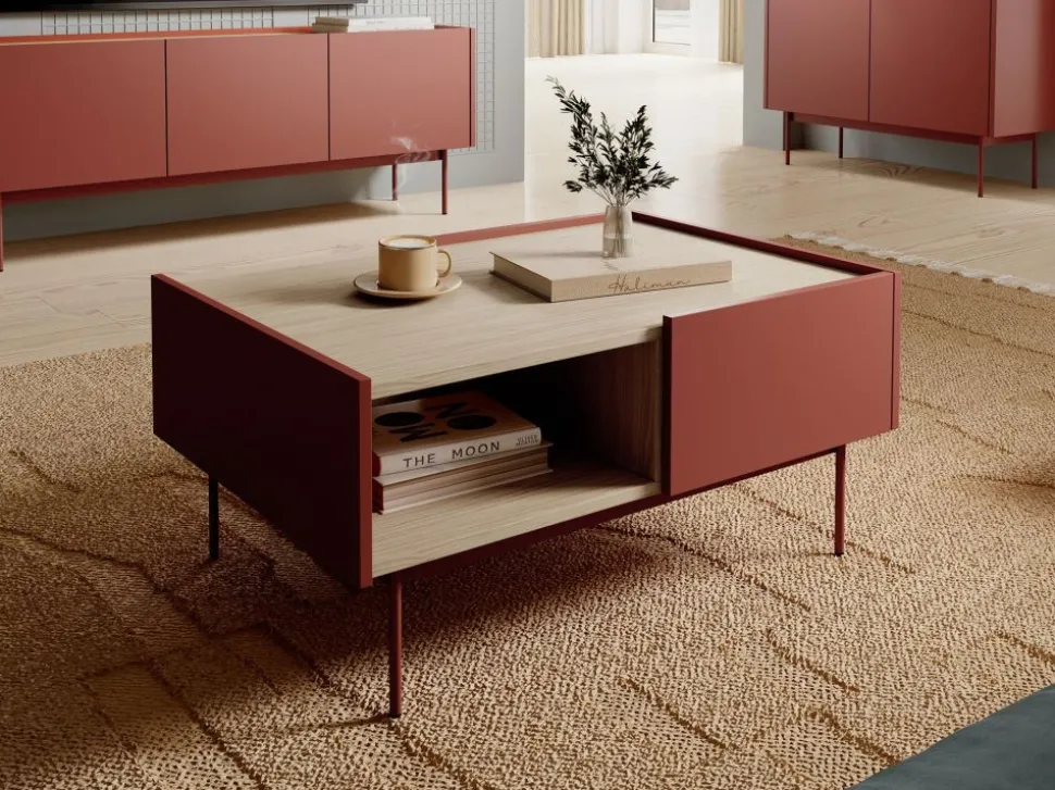 Stolik kawowy z szufladami Colour ceramiczny czerwony