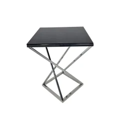 Stolik pomocniczy glamour Bari 48/48/57,5cm boczny stolik nocny czarne szkło srebrny