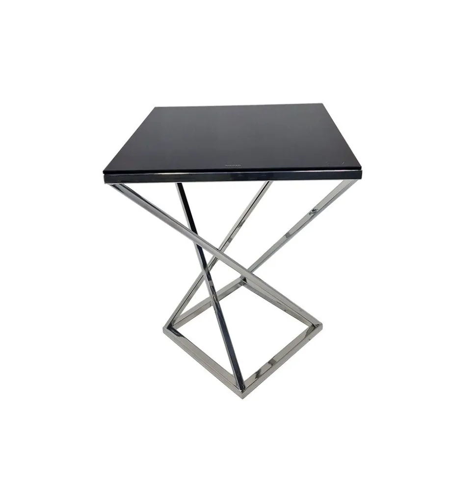 Stolik pomocniczy glamour Bari 48/48/57,5cm boczny stolik nocny czarne szkło srebrny
