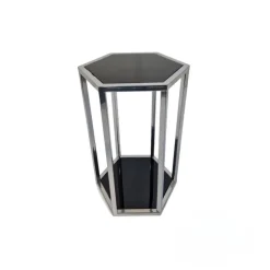 Stolik pomocniczy glamour Verona 36/41/61cm boczny stolik nocny czarne szkło srebrny