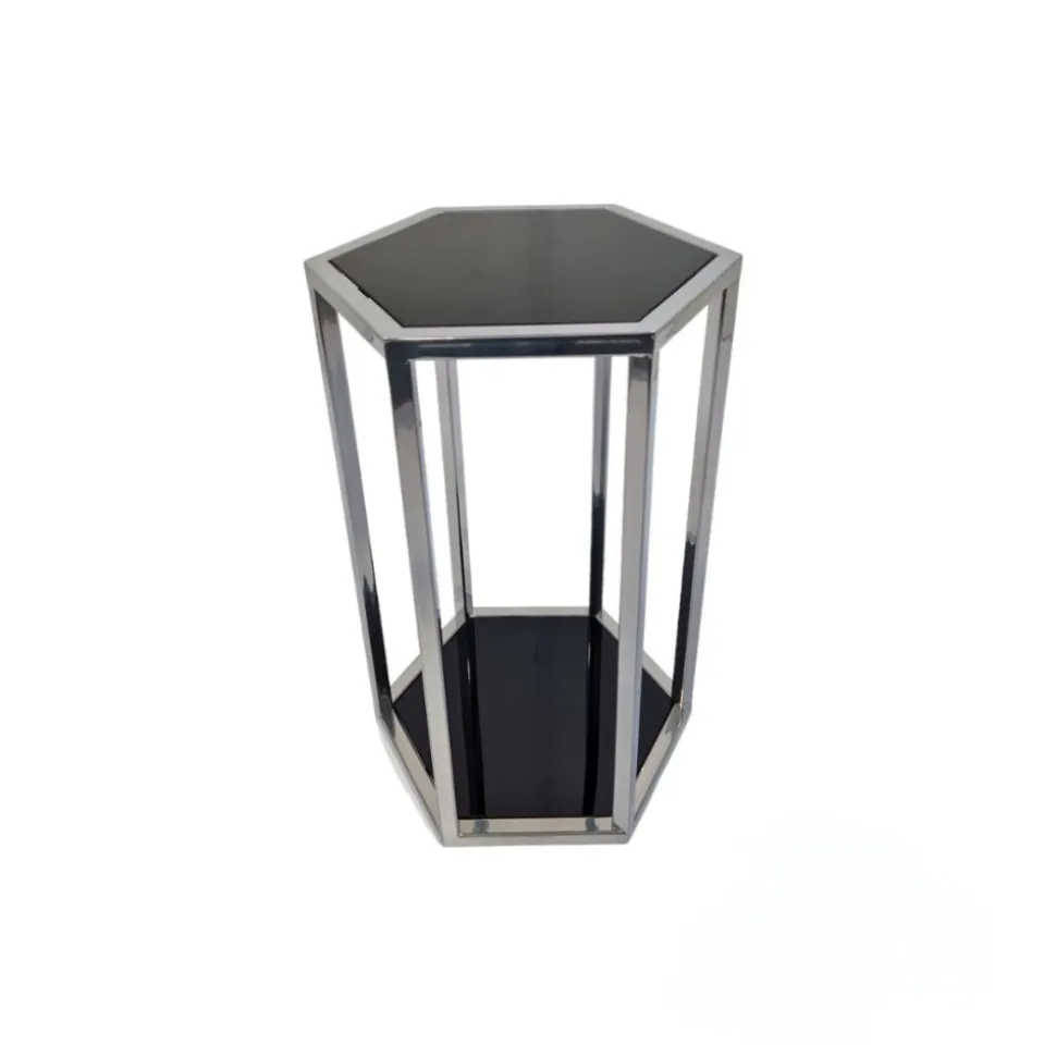 Stolik pomocniczy glamour Verona 36/41/61cm boczny stolik nocny czarne szkło srebrny