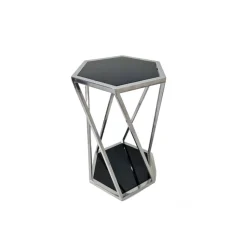 Stolik pomocniczy glamour Palermo 36/41/61cm boczny stolik nocny czarne szkło srebrny