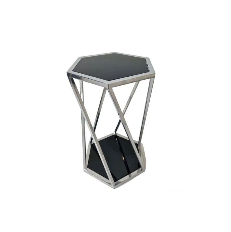 Stolik pomocniczy glamour Palermo 36/41/61cm boczny stolik nocny czarne szkło srebrny