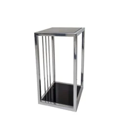 Stolik pomocniczy glamour Roma 50/30/30 cm boczny stolik nocny czarne szkło srebrny