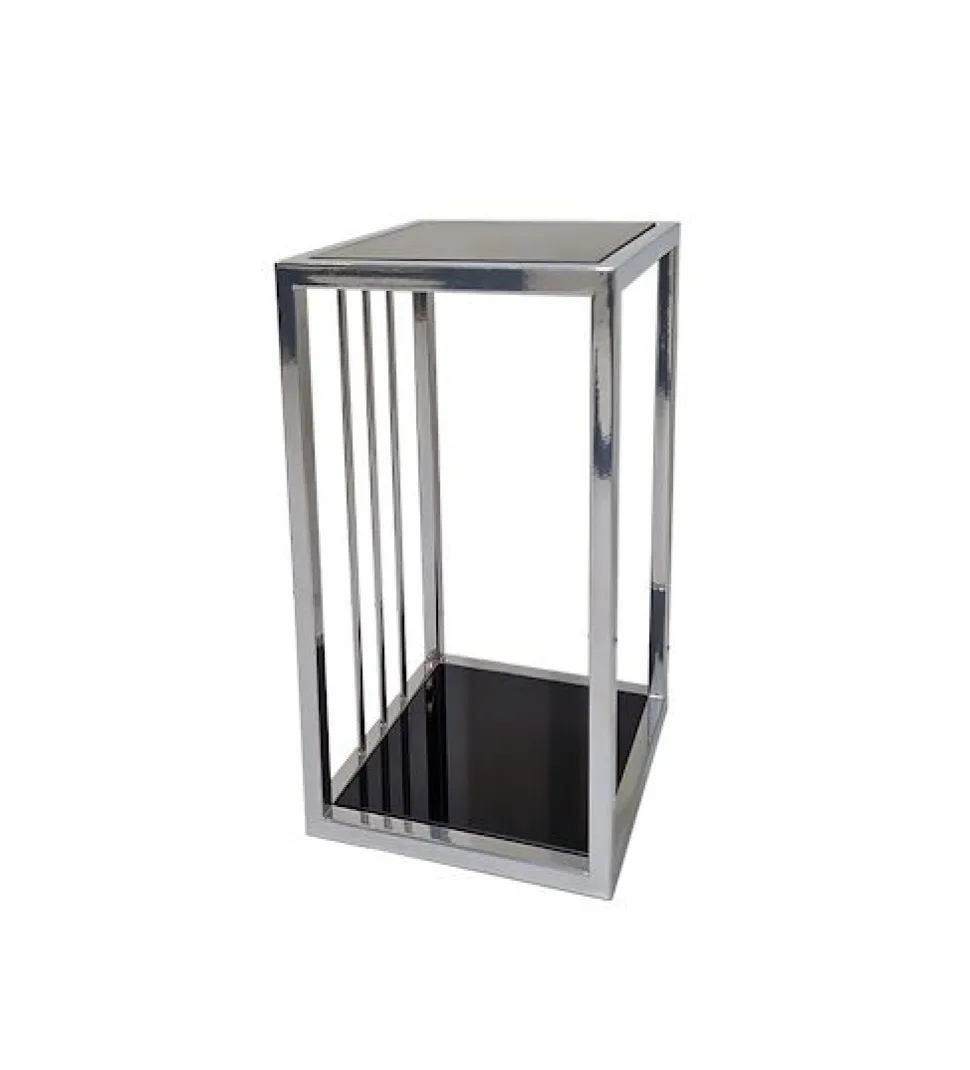 Stolik pomocniczy glamour Roma 50/30/30 cm boczny stolik nocny czarne szkło srebrny