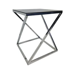 Stolik pomocniczy glamour Marco 48/48/58,5cm boczny stolik nocny czarne szkło srebrny