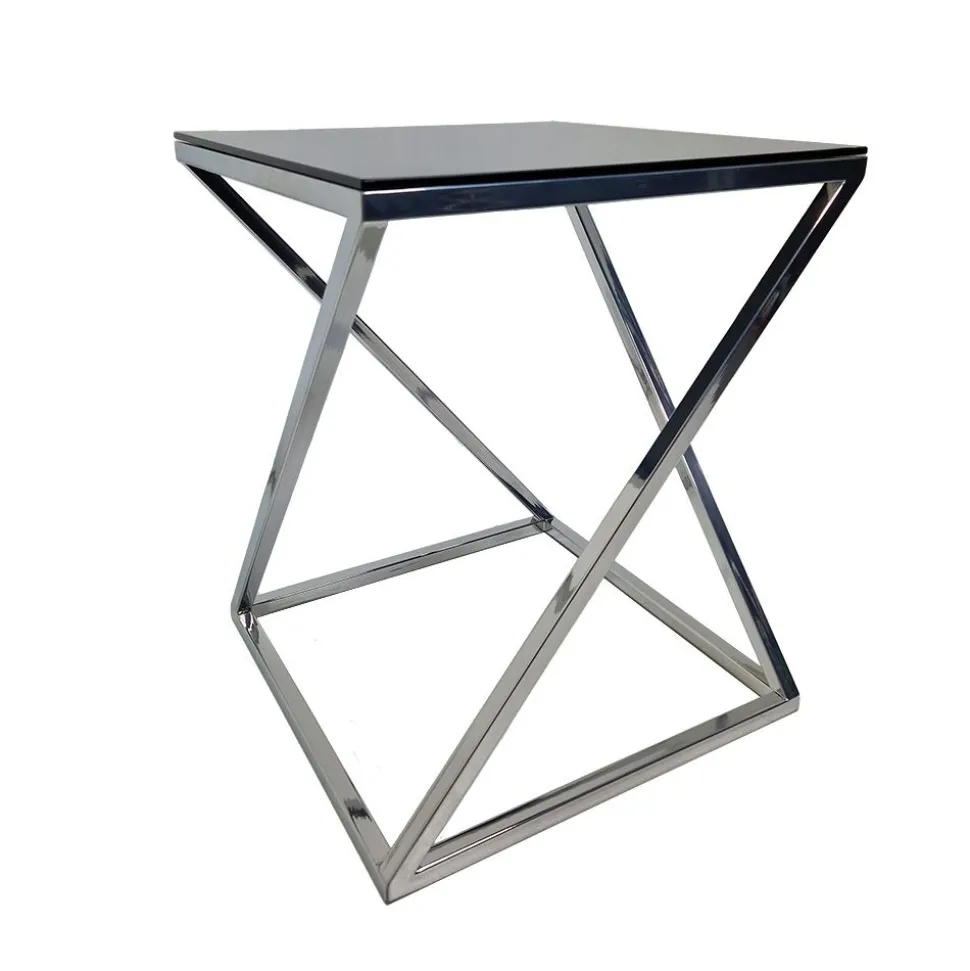 Stolik pomocniczy glamour Marco 48/48/58,5cm boczny stolik nocny czarne szkło srebrny