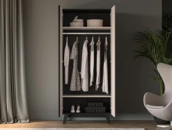 Szafa dwudrzwiowa kaszmir Freshion 01 cashmere/czarny - szafa 2D