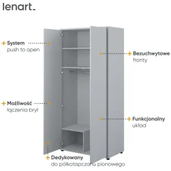 SZAFA NA UBRANIA BC-20 DO PÓŁKOTAPCZANU BED CONCEPT SZARA Lenart