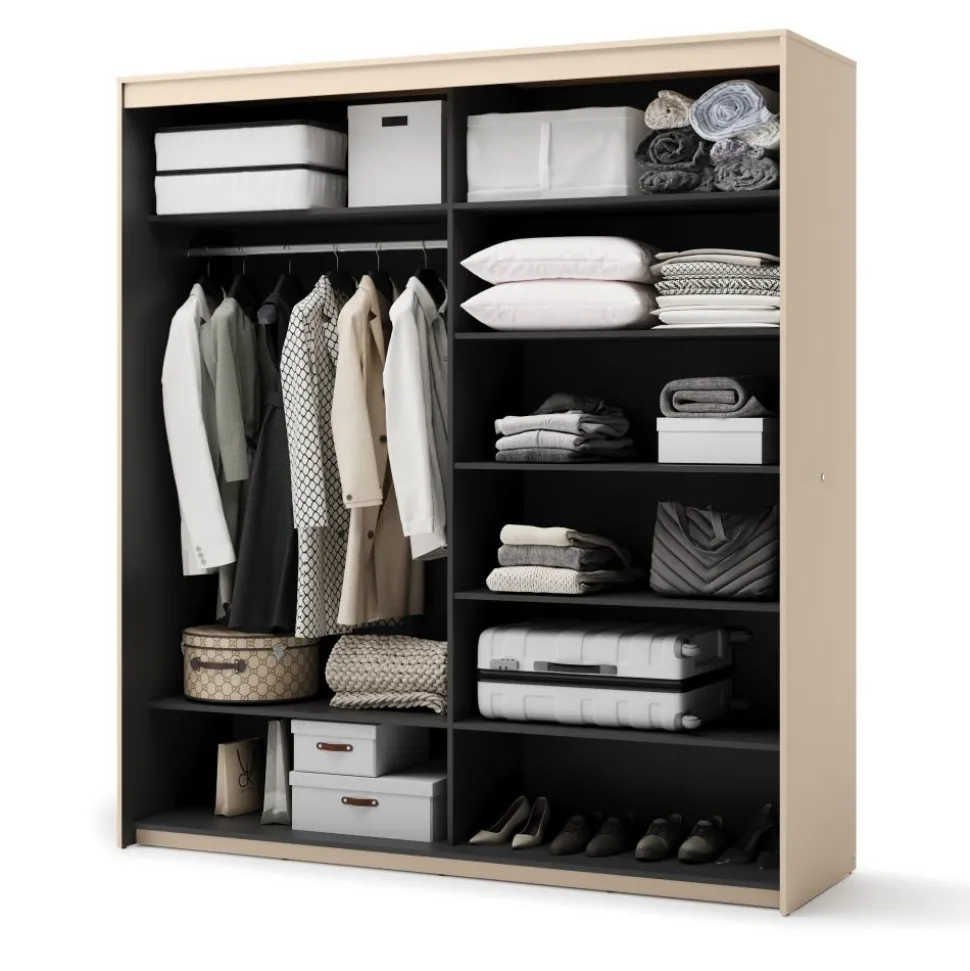 Szafa na ubrania z lustrem do sypialni 200x222cm Lenart TREND SYPIALNIA TS-01 Beż piaskowy + czarny