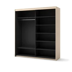 Szafa na ubrania z lustrem do sypialni 200x222cm Lenart TREND SYPIALNIA TS-01 Beż piaskowy + czarny