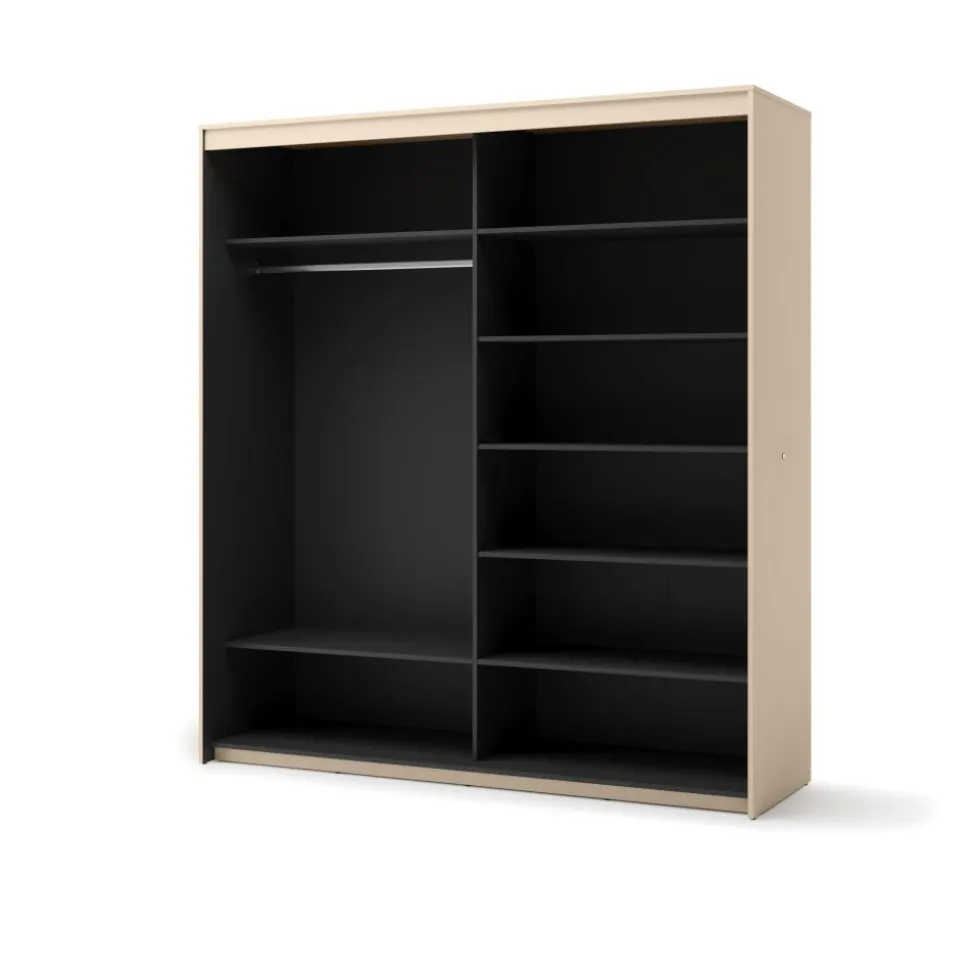 Szafa na ubrania z lustrem do sypialni 200x222cm Lenart TREND SYPIALNIA TS-01 Beż piaskowy + czarny