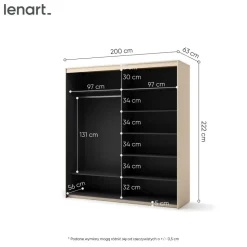 Szafa na ubrania z lustrem do sypialni 200x222cm Lenart TREND SYPIALNIA TS-01 Beż piaskowy + czarny