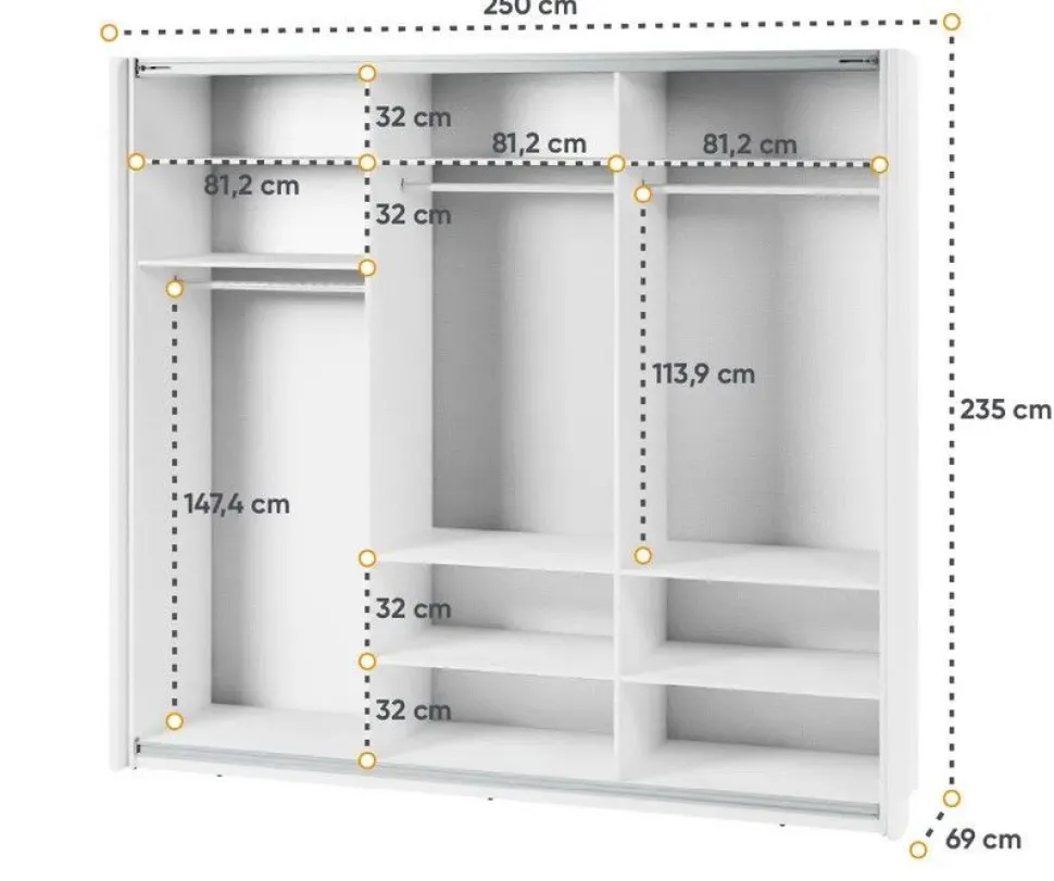 Szafa przesuwna z lustrem 250 cm Lenart Maxi MX-06