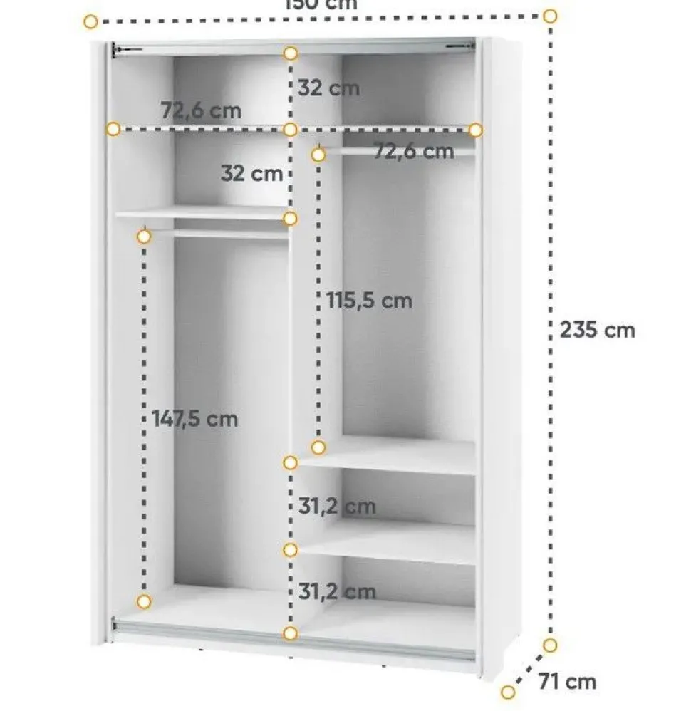Szafa przesuwna z lustrem 150 cm Lenart Maxi MX-02