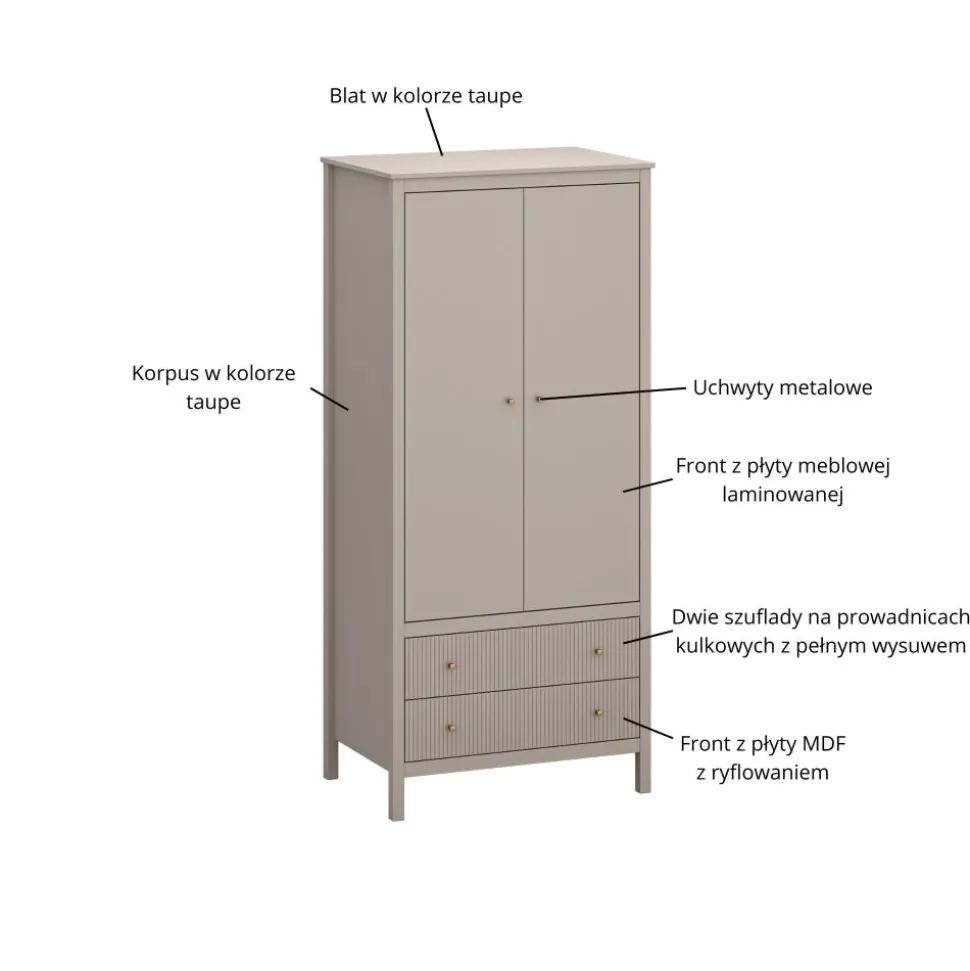 Szafa ryflowana z szufladami kolor taupe KLEO KL-08