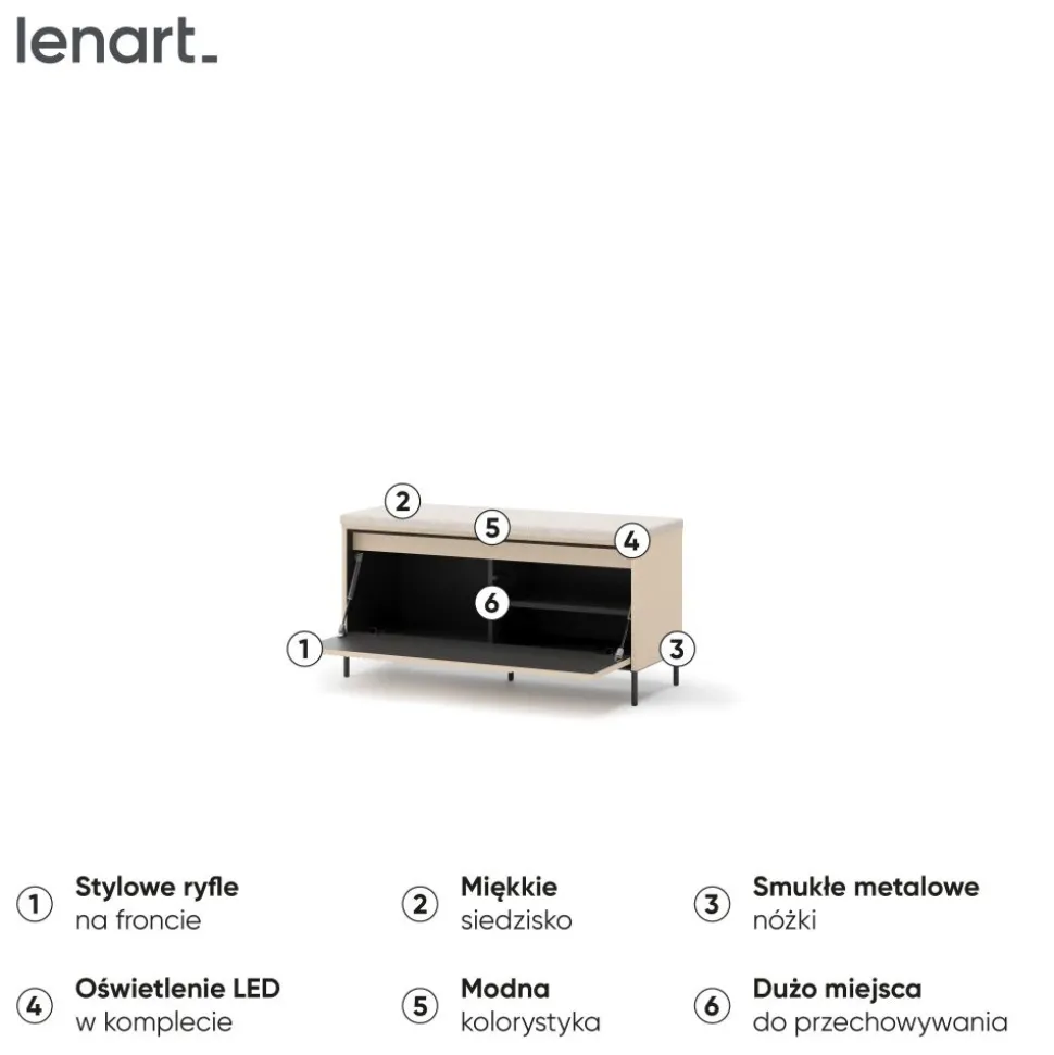 Szafka na buty z siedziskiem z LED Lenart TREND TG-05 Beż piaskowy + czarny