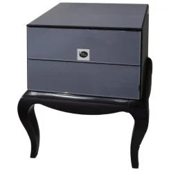 Szafka nocna Bresso glamour czarne lustrzane elementy na drewnianych nóżkach 55/45/62 cm