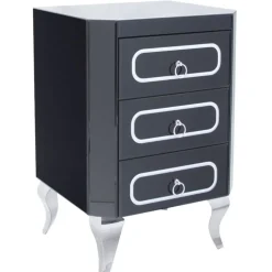 Szafka nocna Marina 46/40/68cm z czarnego szkła na srebrnych nóżkach