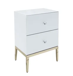 Szafka nocna Milan 50/40/66cm z białego szkła na złotych nóżkach