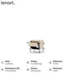 Szafka nocna z LED do sypialni Lenart TREND TS-10 Beż piaskowy + czarny