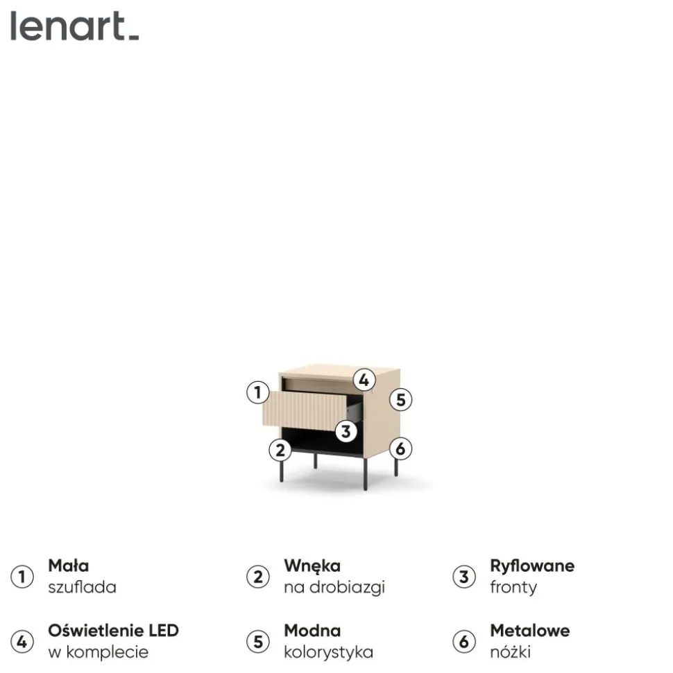 Szafka nocna z LED do sypialni Lenart TREND TS-10 Beż piaskowy + czarny